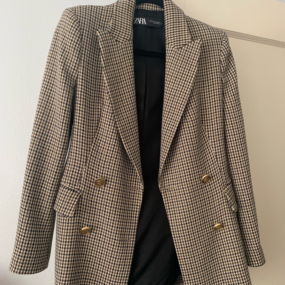 Zara Women's Plaid Houndstooth Coat